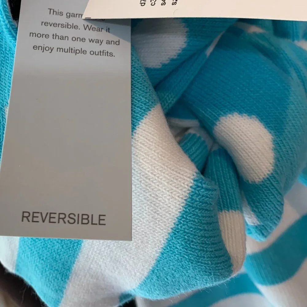 NWT Lane Bryant Blue White Reversible Knit Scarf Polka Dots & Stripes
